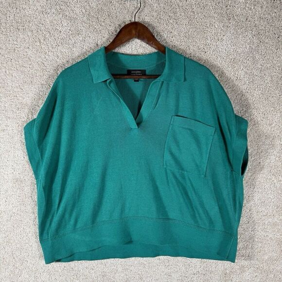 Banana Republic Johnny‎ Collar Oversized Sweater Womens XS S Green Short Sleeve - Picture 1 of 8